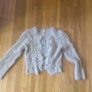 Elegant Cream Faux Fur Cardigan
